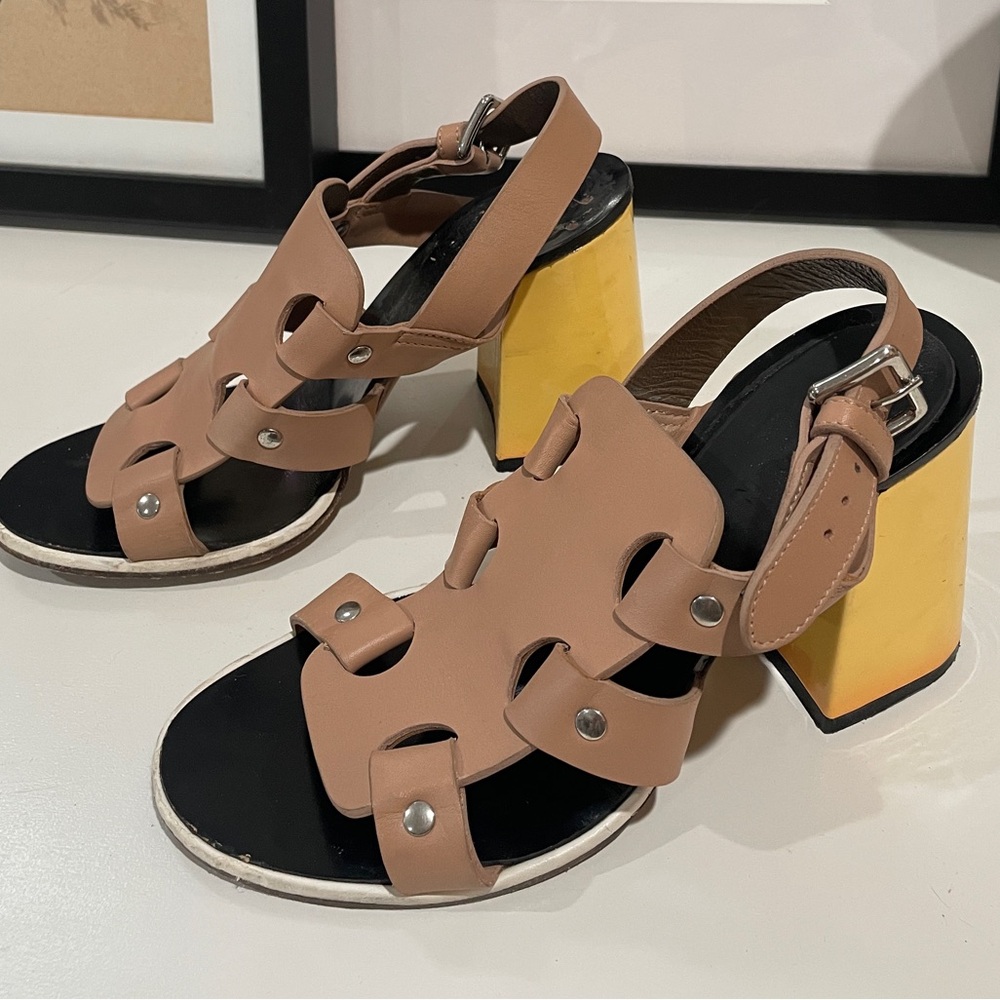 Marni Chunky Heeled Sandals in Nude with yellow